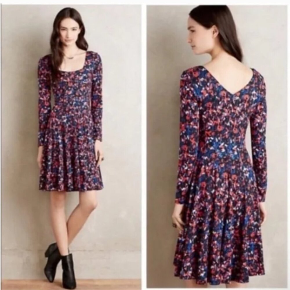 Anthropologie HD in Paris Saraid Long Sleeve Floral Dress in Blue XSP
